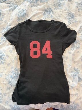 Brandy Melville Black Graphic Tee with Red "84"